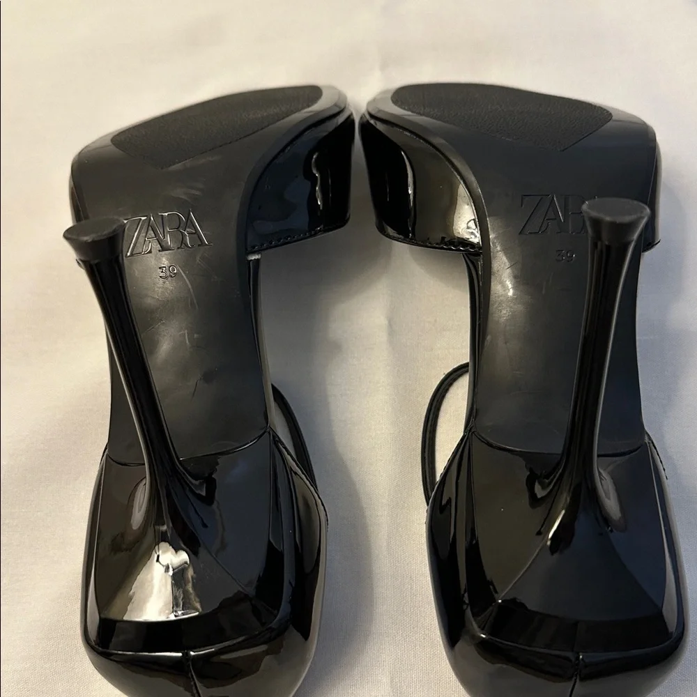 Zara Patent Black Ankle Strap Heels